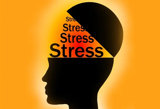 Ilustrating the concept of Stress emanating from a graphic head to depict the correlation between the mind and stress