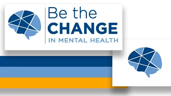 Be the Change in Mental Health Logo with abstract graphic of blue brain as BTC focuses of the mind's health