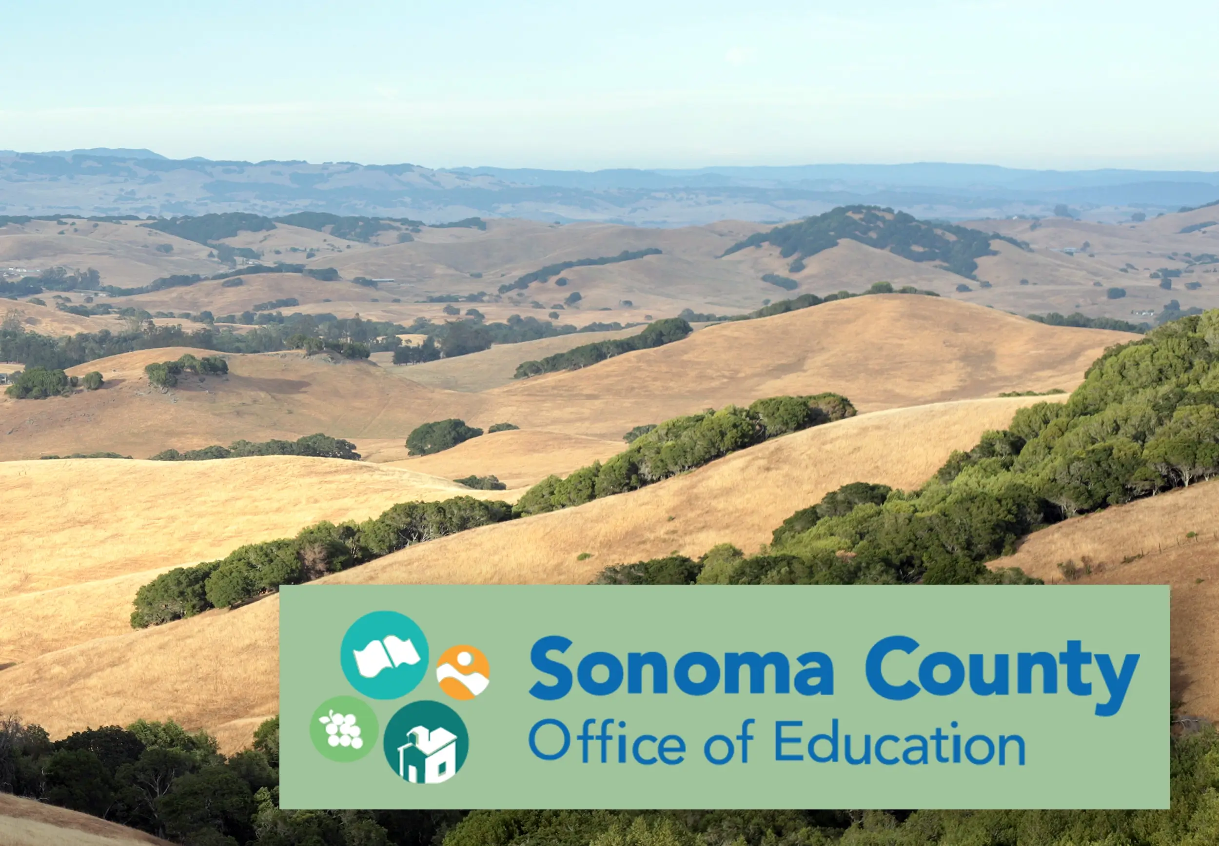 Caption Sonoma County Office of Education with their logo on top of Sonoma County hills image